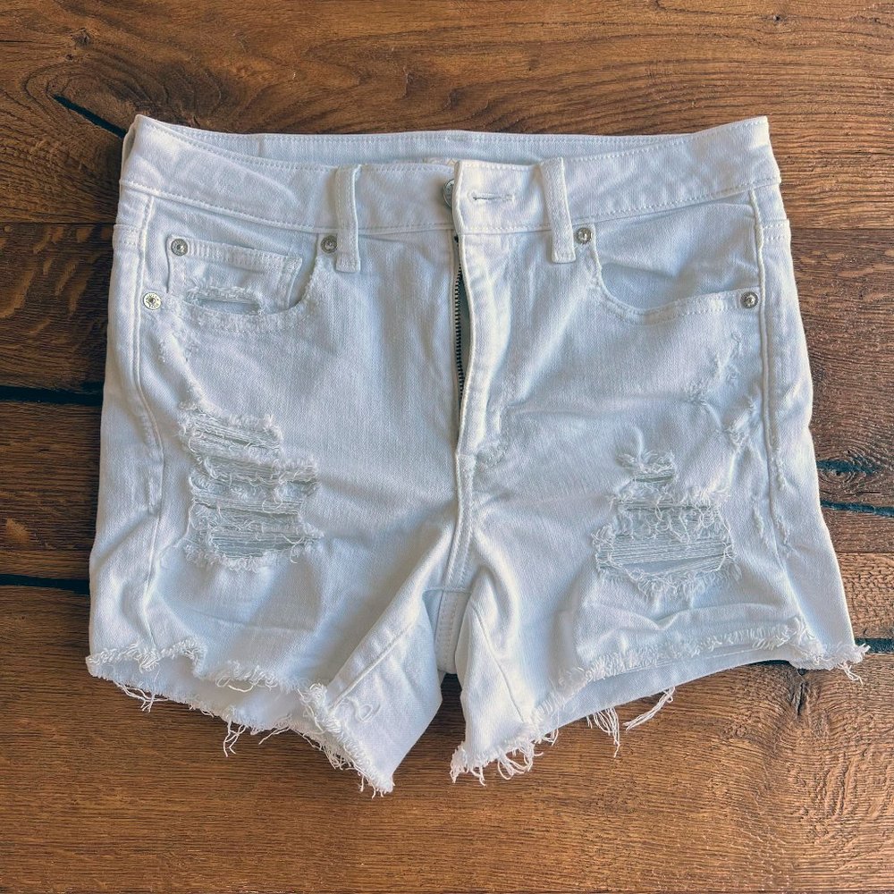 Distressed White Denim Shorts